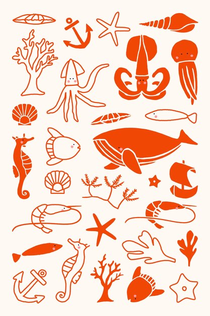 Hand getekende onderwater dieren collectie vector