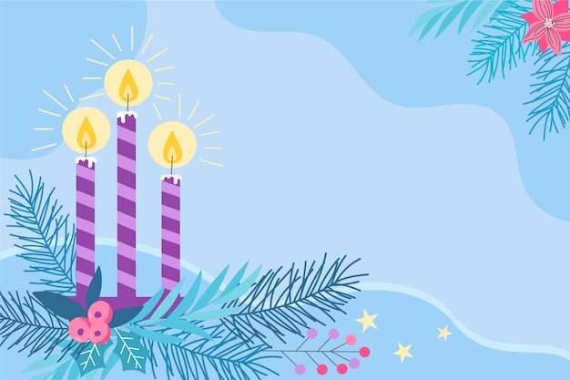 Gratis vector hand getekende paarse kaarsen advent achtergrond