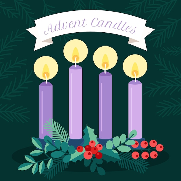 Gratis vector hand getekende paarse kaarsen advent achtergrond