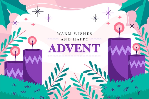 Gratis vector hand getekende paarse kaarsen advent achtergrond