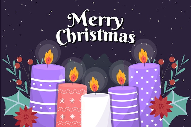 Gratis vector hand getekende paarse kaarsen advent achtergrond