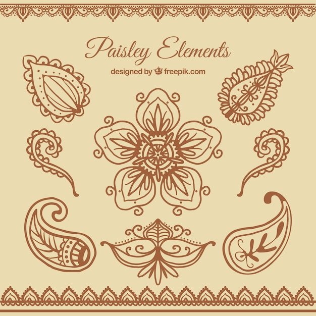 Gratis vector hand getekende paisley-elementen