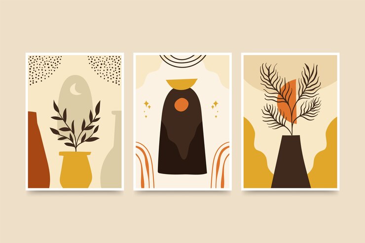 Gratis Vector hand getekende plat ontwerp boho kunst aan de muur