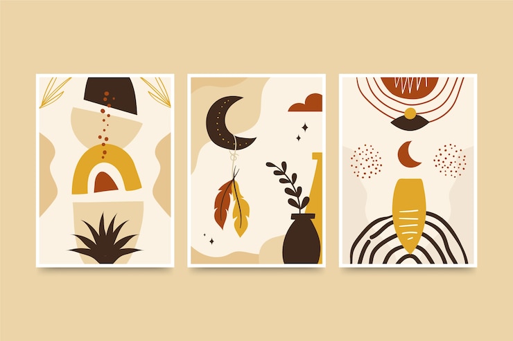 Gratis Vector hand getekende plat ontwerp boho kunst aan de muur
