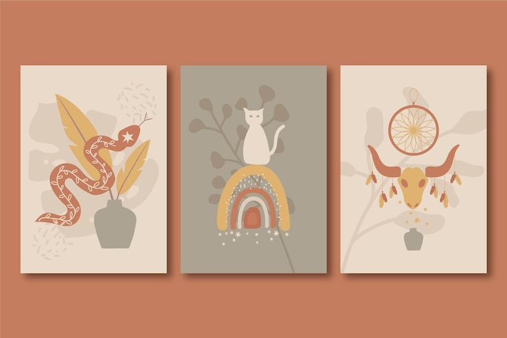 Gratis Vector hand getekende plat ontwerp boho kunst aan de muur