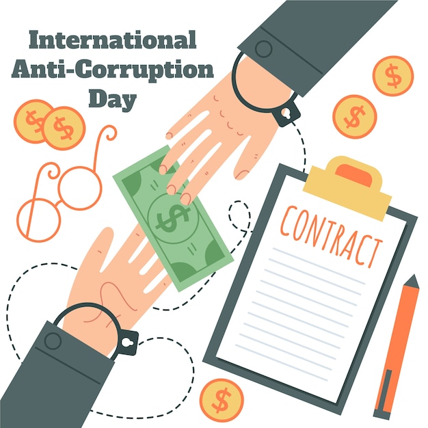 Gratis vector hand getekende platte anti-corruptie dag illustratie