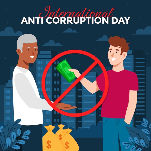 Gratis vector hand getekende platte anti-corruptie dag illustratie