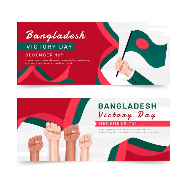 Hand getekende platte bangladesh overwinning dag horizontale banners set