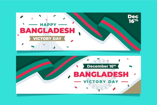 Gratis vector hand getekende platte bangladesh overwinning dag horizontale banners set