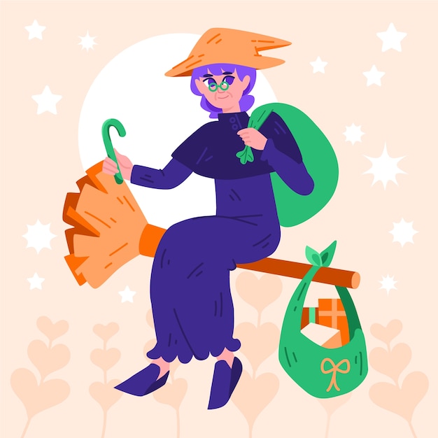 Gratis vector hand getekende platte befana illustratie