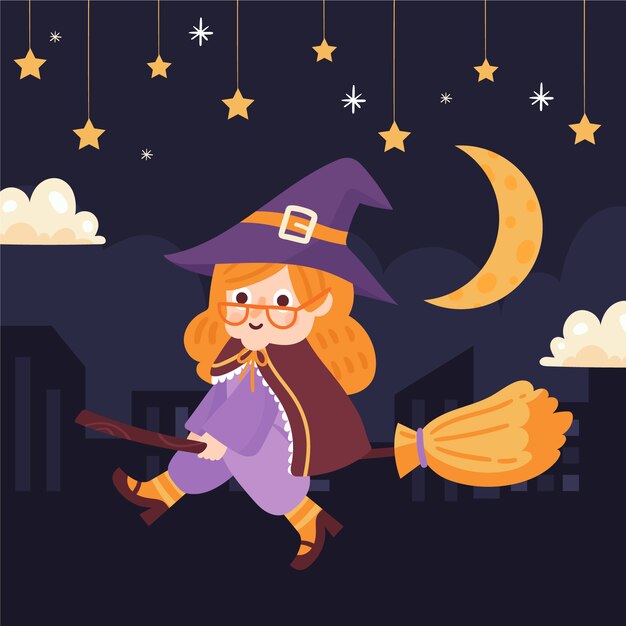 Hand getekende platte befana illustratie