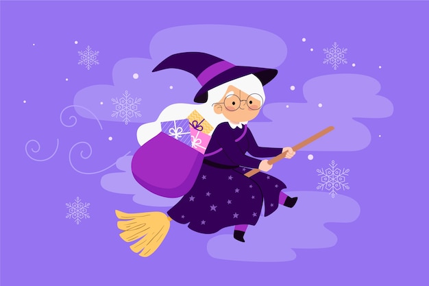 Gratis vector hand getekende platte befana illustratie