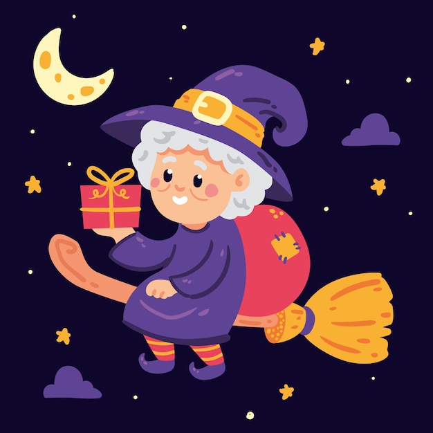 Gratis vector hand getekende platte befana illustratie