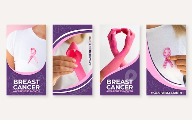 Hand getekende platte borstkanker bewustzijn maand instagram verhalen collectie met foto