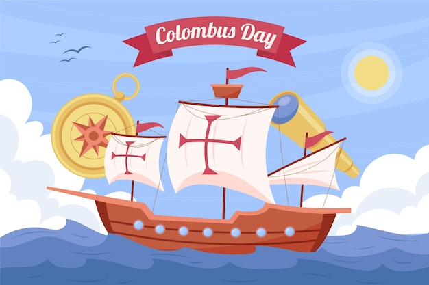 Gratis vector hand getekende platte columbus dag achtergrond