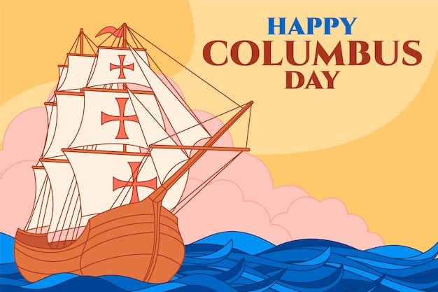 Gratis vector hand getekende platte columbus dag achtergrond