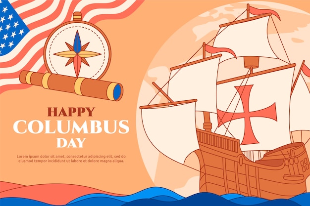 Gratis vector hand getekende platte columbus dag achtergrond