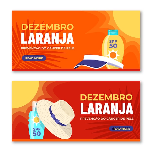 Hand getekende platte dezembro laranja horizontale banners set