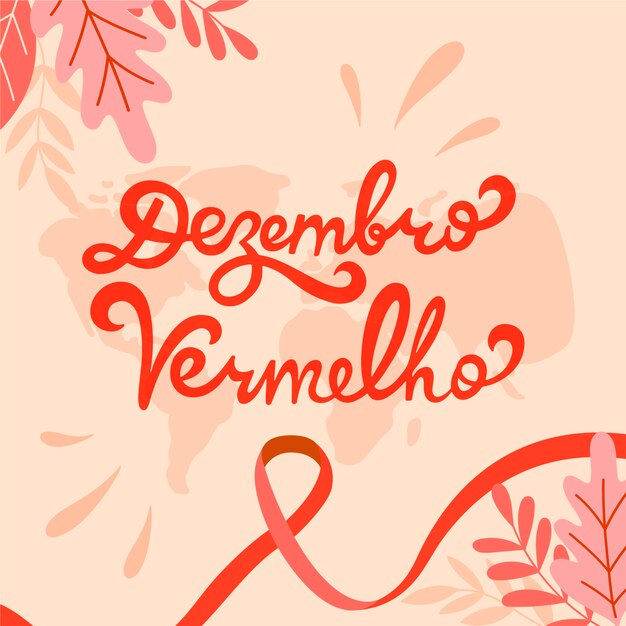 Hand getekende platte dezembro vermelho belettering