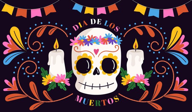 Gratis vector hand getekende platte dia de muertos achtergrond