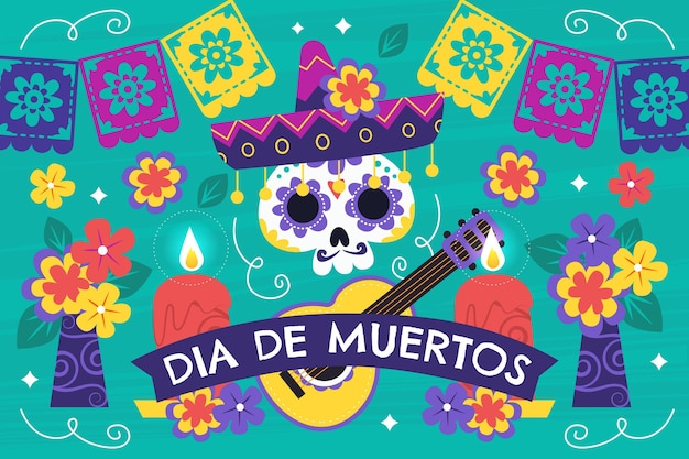 Gratis vector hand getekende platte dia de muertos achtergrond