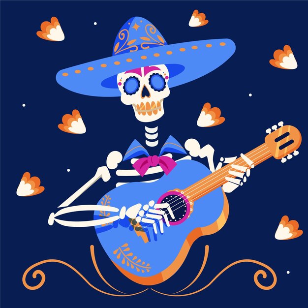 Hand getekende platte dia de muertos illustratie