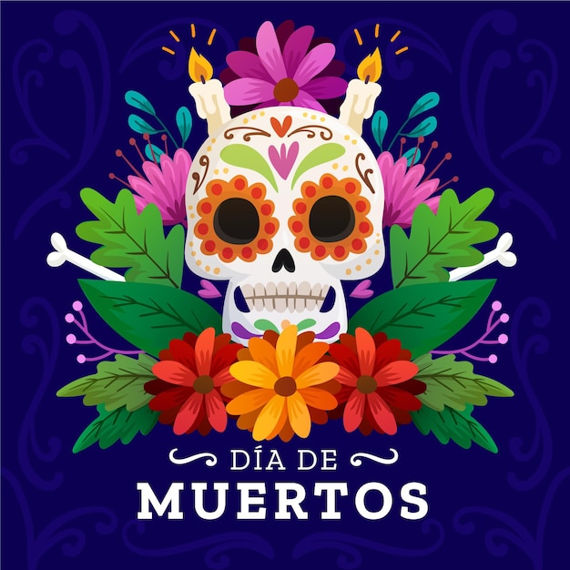 Hand getekende platte dia de muertos illustratie