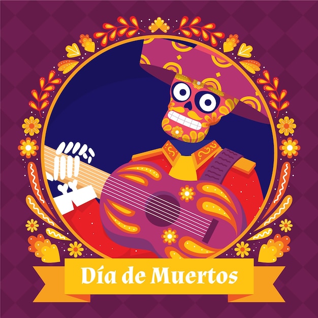 Hand getekende platte dia de muertos illustratie