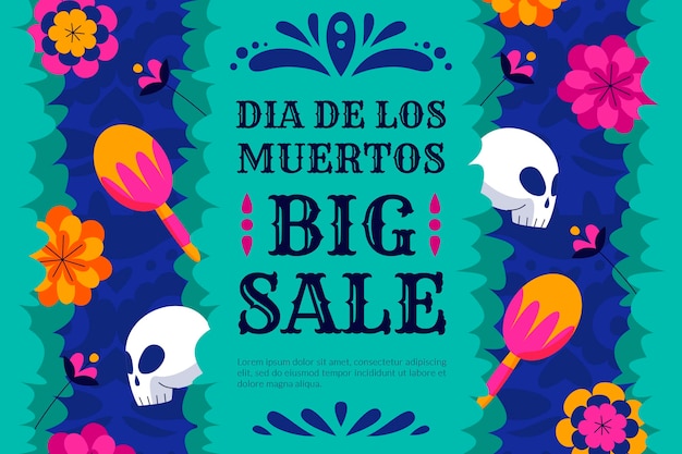 Hand getekende platte dia de muertos verkoop achtergrond