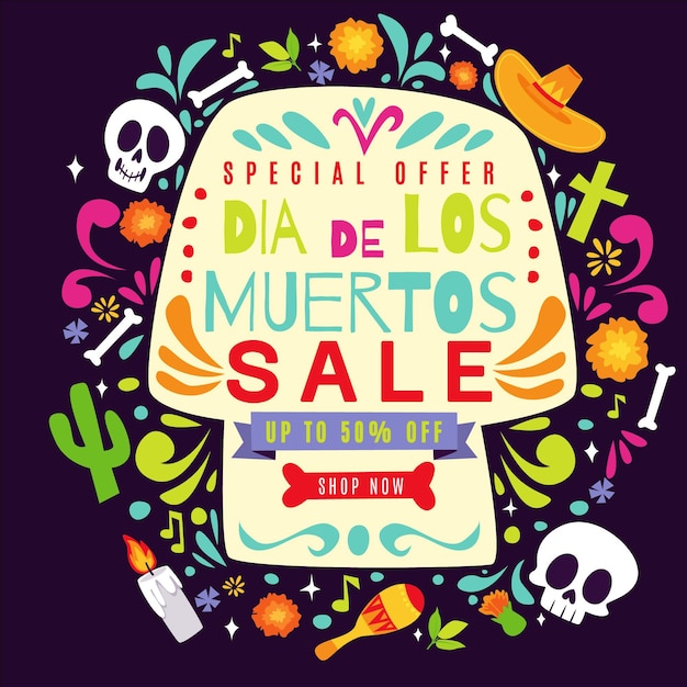 Gratis vector hand getekende platte dia de muertos verkoop illustratie