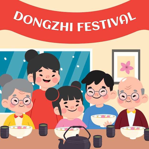Gratis vector hand getekende platte dongzhi festival achtergrond