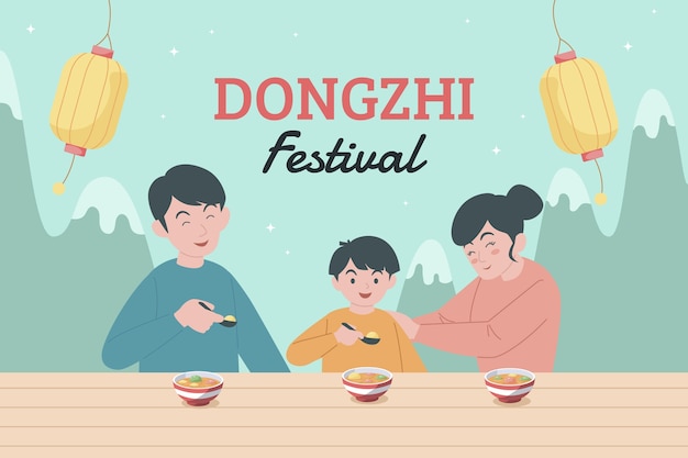 Gratis vector hand getekende platte dongzhi festival achtergrond