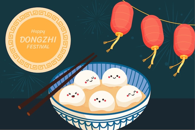 Gratis vector hand getekende platte dongzhi festival achtergrond