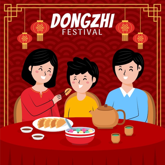 Gratis vector hand getekende platte dongzhi festival illustratie