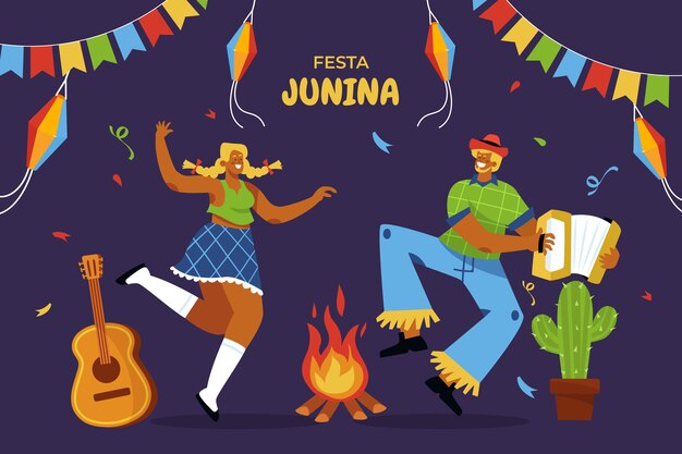 Gratis vector hand getekende platte festas juninas achtergrond