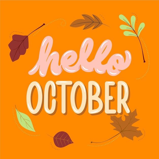 Hand getekende platte hallo oktober belettering