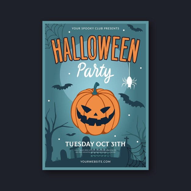 Hand getekende platte halloween-feest verticale poster sjabloon met foto