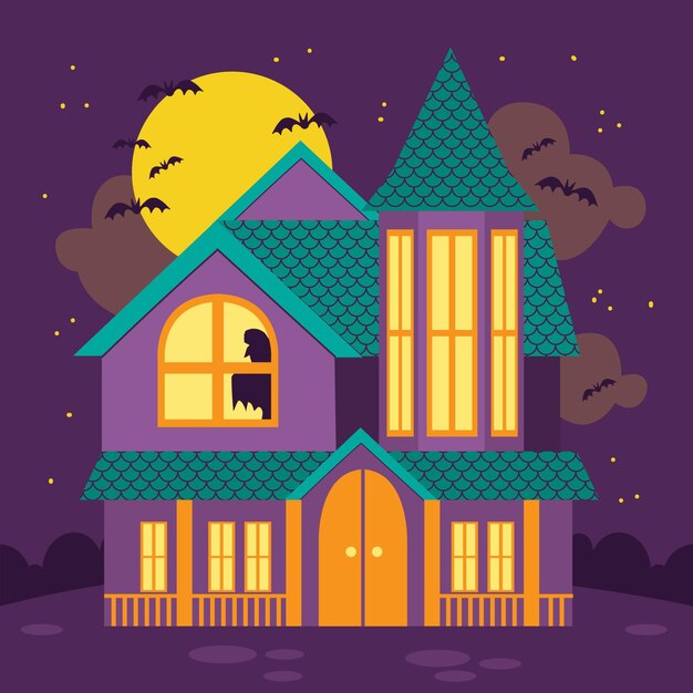 Hand getekende platte halloween huis illustratie