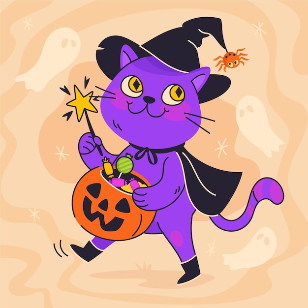 Gratis vector hand getekende platte halloween kat illustratie