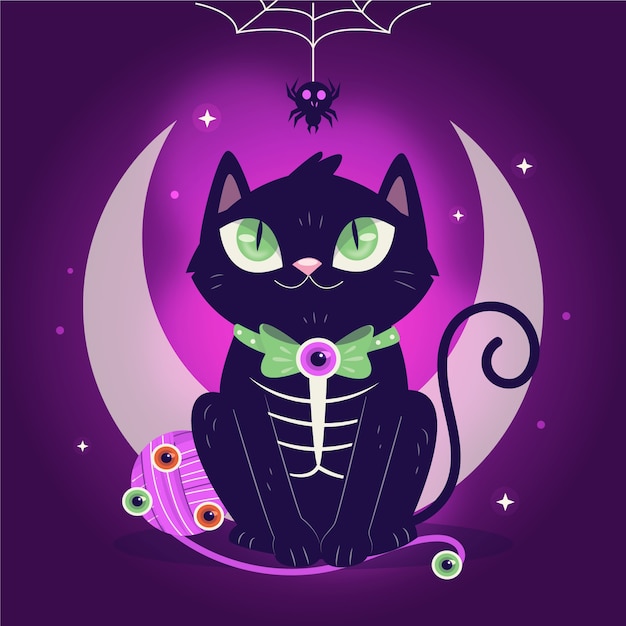 Gratis vector hand getekende platte halloween kat illustratie