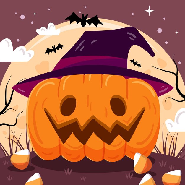 Hand getekende platte halloween pompoen illustratie