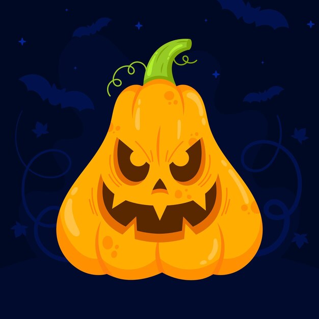 Hand getekende platte halloween pompoen illustratie