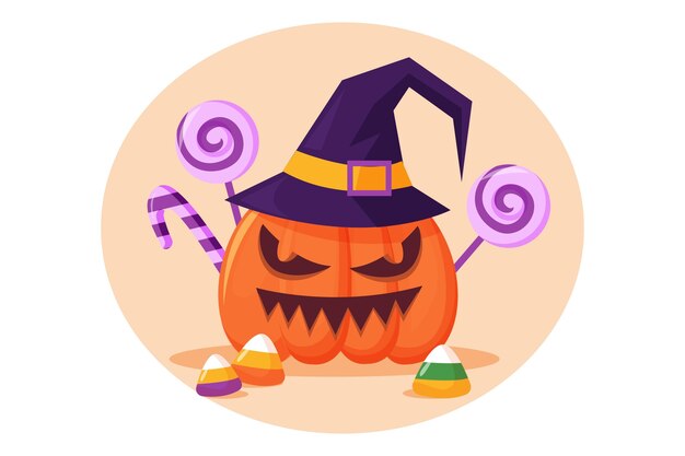 Hand getekende platte halloween pompoen illustratie