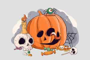 Gratis vector hand getekende platte halloween pompoen illustratie