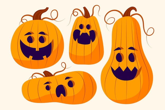 Hand getekende platte halloween pompoenen illustratie