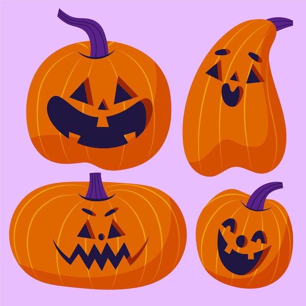 Gratis vector hand getekende platte halloween pompoenen illustratie