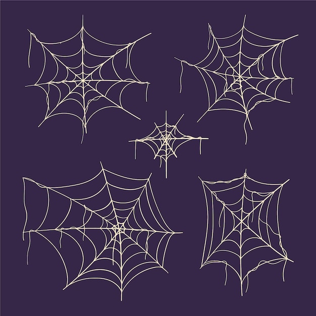Hand getekende platte halloween spinnenwebben collectie