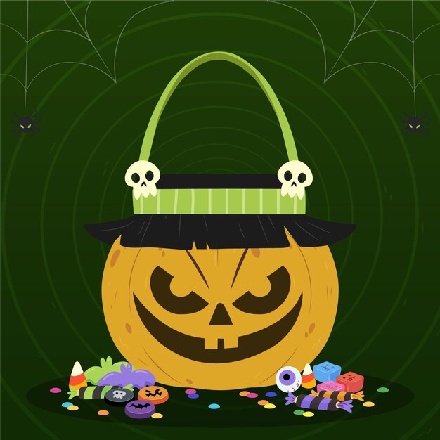 Hand getekende platte halloween tas illustratie