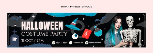 Hand getekende platte halloween twitch voorbladsjabloon