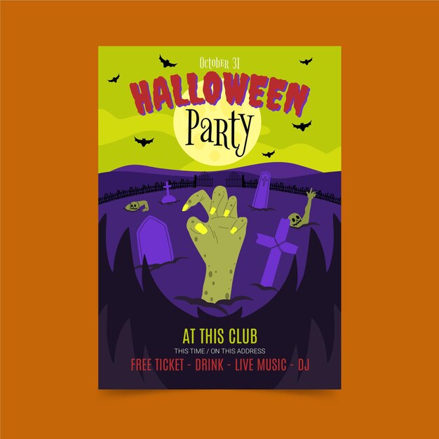 Gratis vector hand getekende platte halloween verticale partij flyer-sjabloon